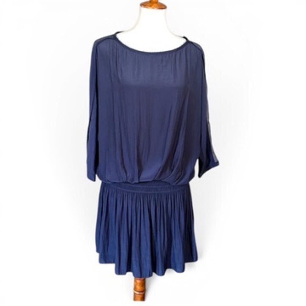 Ramy Brook Blue Sheer Sleeve Drop Waist Mini Dress – Size Small